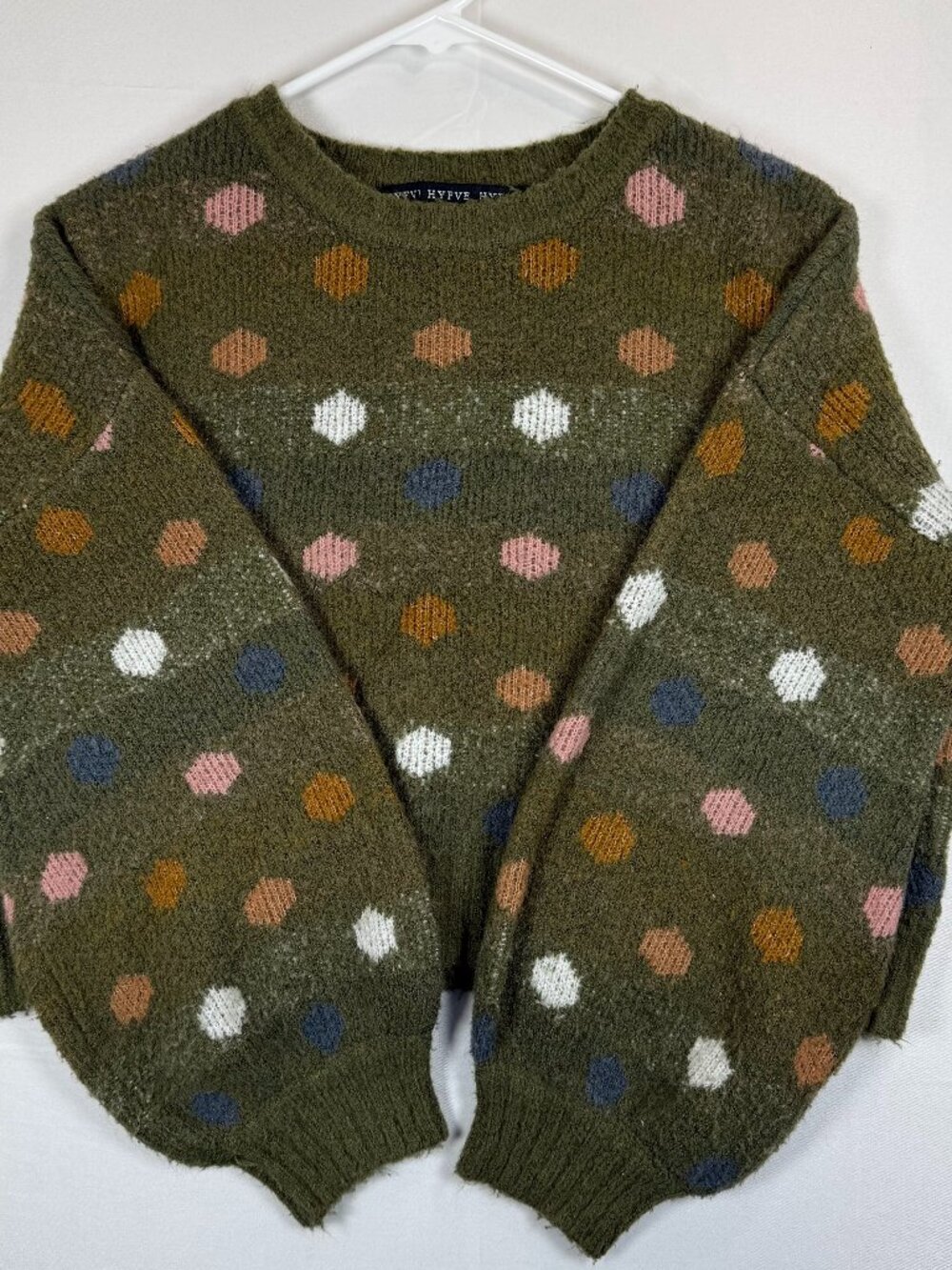 HYFVE Multicolor Polka Dot Cropped Knit Sweater Olive Green Women's Large
